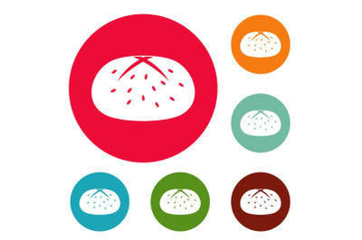 Bun icons circle set vector