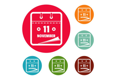 Calendar eleventh november icons circle set vector