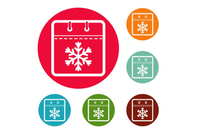 Calendar winter icons circle set vector