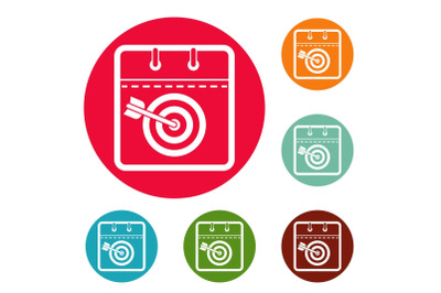 Calendar target icons circle set vector