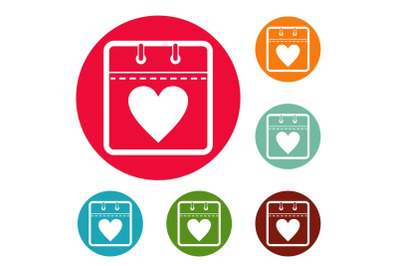 Calendar valentine day icons circle set vector