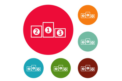 Podium pedestal icons circle set vector