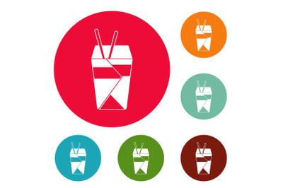 Chinese fast food icons circle set vector