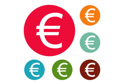 Euro symbol icons circle set vector
