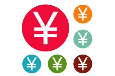 Yen symbol icons circle set vector