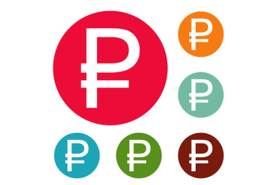 Ruble symbol icons circle set vector