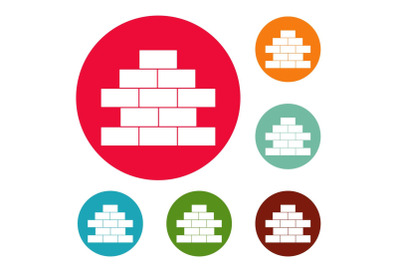 Brick wall icons circle set vector