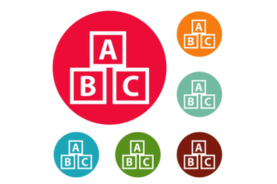 Education abc blocks icons circle set vector