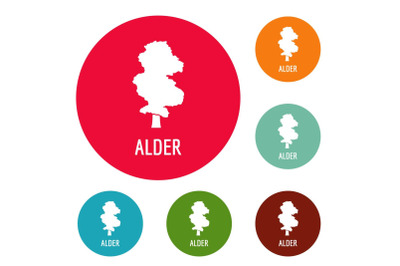 Alder tree icons circle set vector