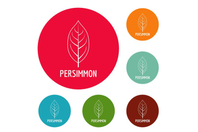 Persimmon leaf icons circle set vector