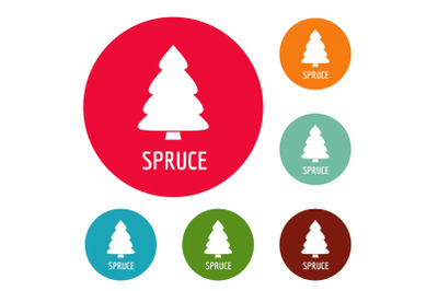 Spruce tree icons circle set vector