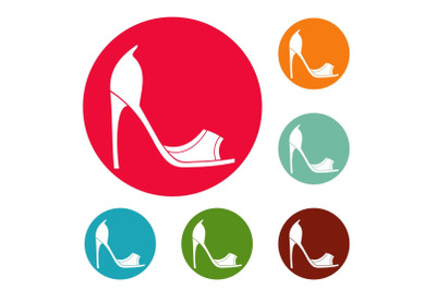 Woman shoes icons circle set vector