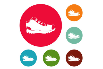 Hiking boots icons circle set vector