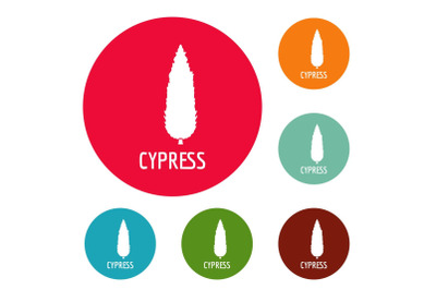 Cypress tree icons circle set vector