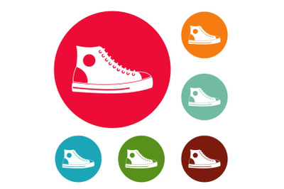 Men shoe icons circle set vector
