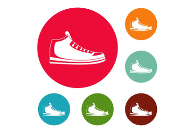 Sneakers icons circle set vector