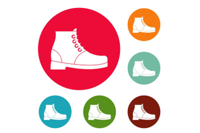 Hiking boots icons circle set vector