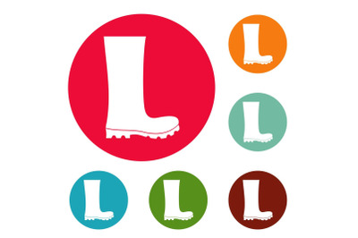 Rubber boots icons circle set vector