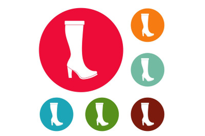 Woman boots icons circle set vector