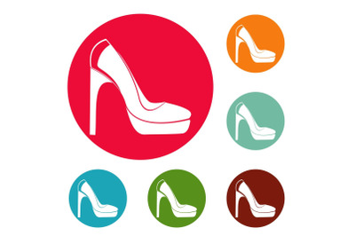 Woman shoes icons circle set vector