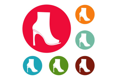 Woman shoes icons circle set vector