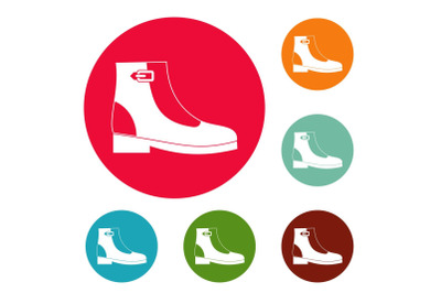 Woman boots icons circle set vector