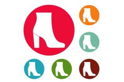 Woman shoes icons circle set vector