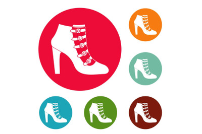 Woman shoes icons circle set vector