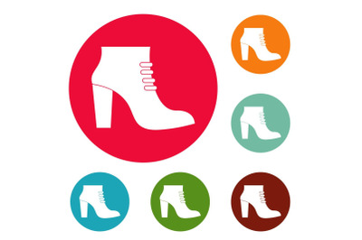 Woman shoes icons circle set vector