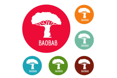 Baobab tree icons circle set vector