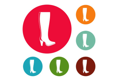 Woman boots icons circle set vector