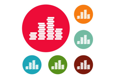 Bundle coin icons circle set vector