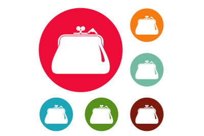 Purse retro icons circle set vector