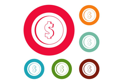 Design coin icons circle set vector