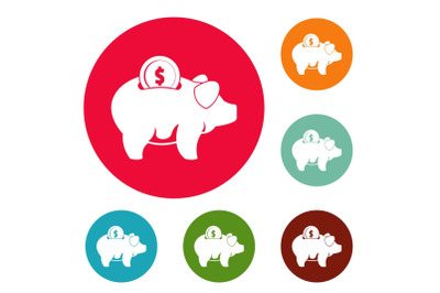 Pig money icons circle set vector