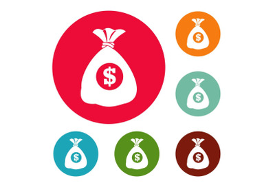 Bag money icons circle set vector