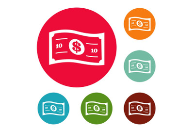 Banknote icons circle set vector