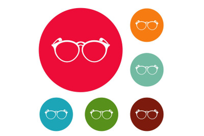 Plastic eyeglasses icons circle set vector