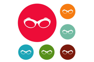 Retro spectacles icons circle set vector