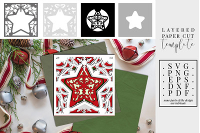 Layered Papercut Christmas Star, Merry Christmas, SVG, DXF
