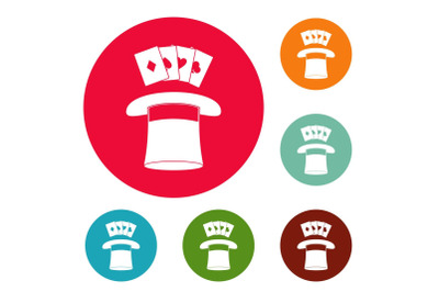 Hat with card icons circle set vector