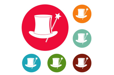 Hat with a wand icons circle set vector