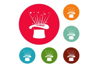 Hat and firework icons circle set vector