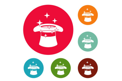 Hat with a star icons circle set vector