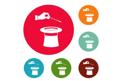 Hat with hand icons circle set vector