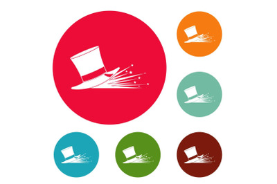 Magic hat icons circle set vector