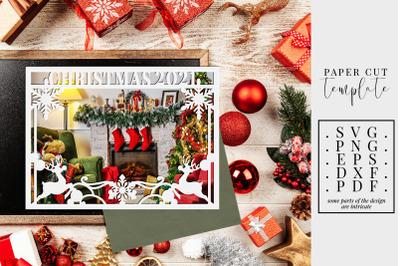 Xmas Photo Frame 2021 Papercut, Christmas Card making, SVG