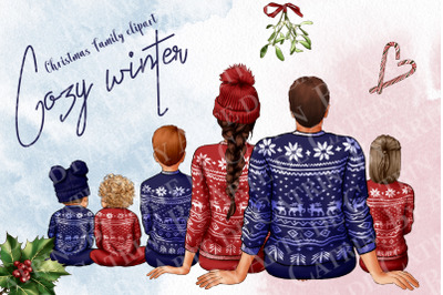 Christmas Family Clipart, Cozy Winter Clipart