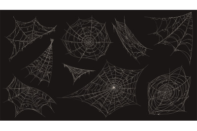 Spider web. Halloween cobweb spooky decoration. Corner with old dusty