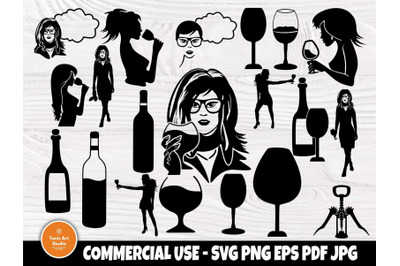 Wine Glass SVG Bundle, Woman Svg, Drinking Svg